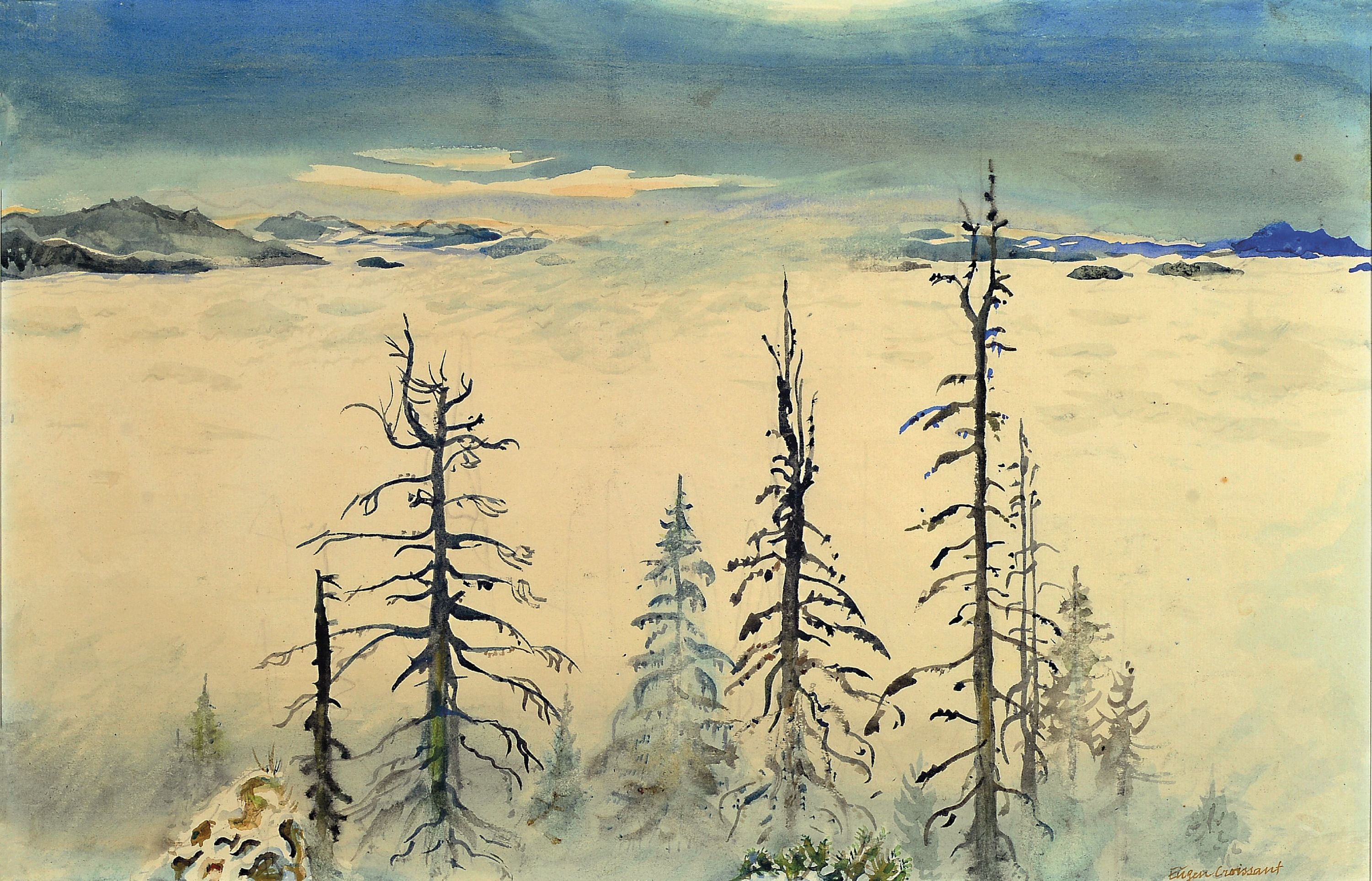 Image 27124397 - Eugen Croissant, 1898 Landau - 1976 Breitbrunn, Aquarell, Winter im Gebirge, auf Papier, ...