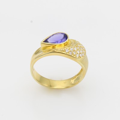 27124343a - Ring mit Tansanit und Brillanten, GG 585/000, Tansanittropfen ca. 1.43 ct, Brill. ...