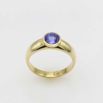 27124347a - Ring mit Tansanit, GG 585/000, runder Tansanit in Zargenfassung ca. 1.47 ct, RW ca. 59 ...