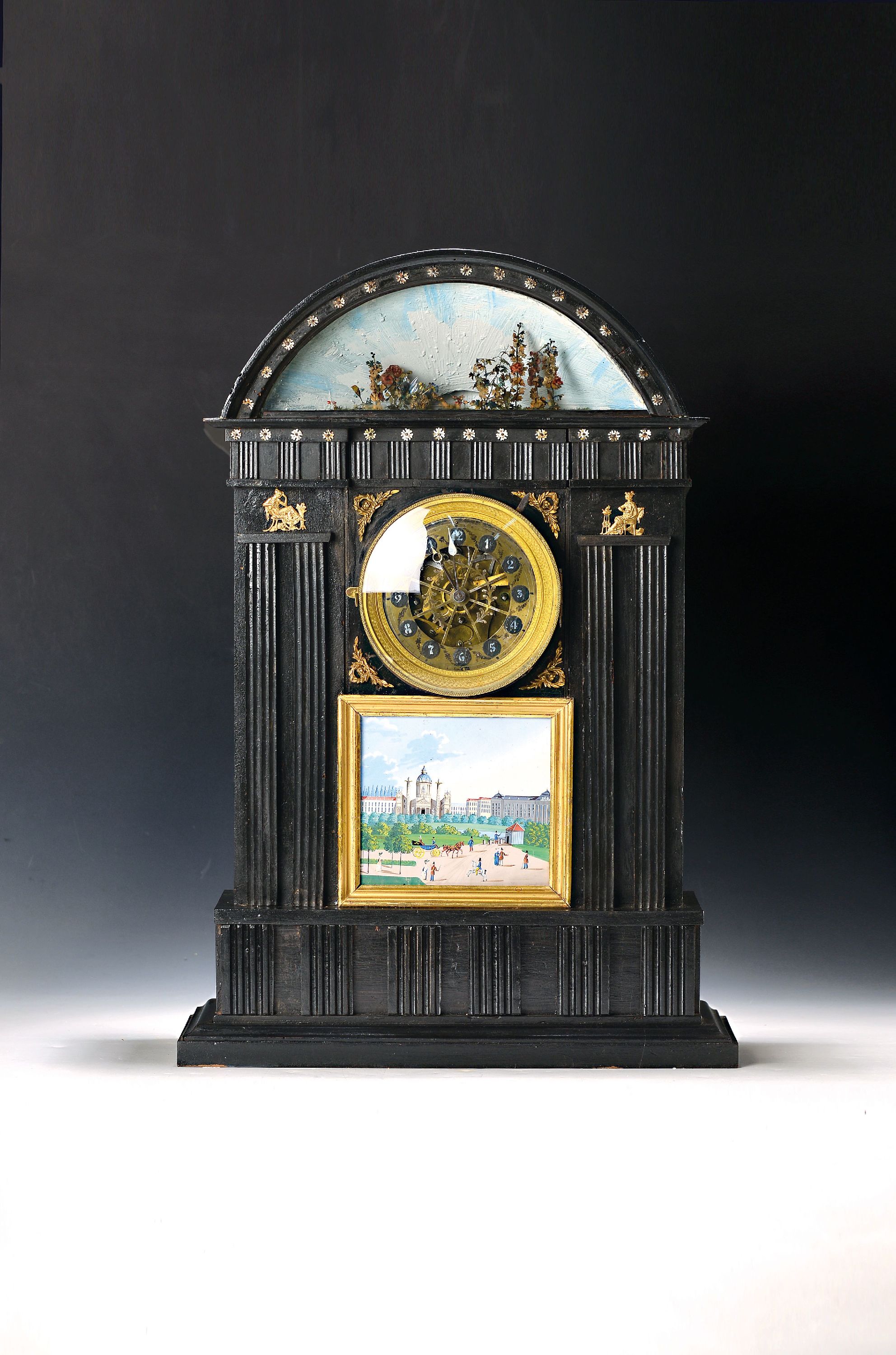 Image 27124412 - Wiener Tischuhr mit Automat und Wiener Schlag um 1850, Holzgehäuse, Pilaster und ...