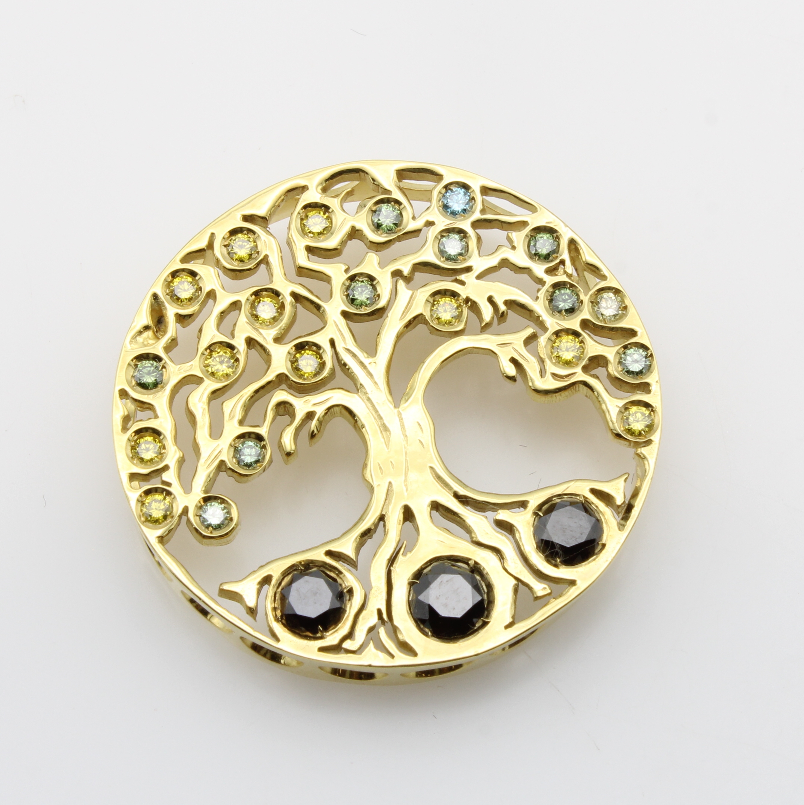 Image 27124418 - Anhänger ´Lebensesche´ mit Diamanten, GG 585/000, 3 schwarze Diam. (beh.) zus. ca. ...