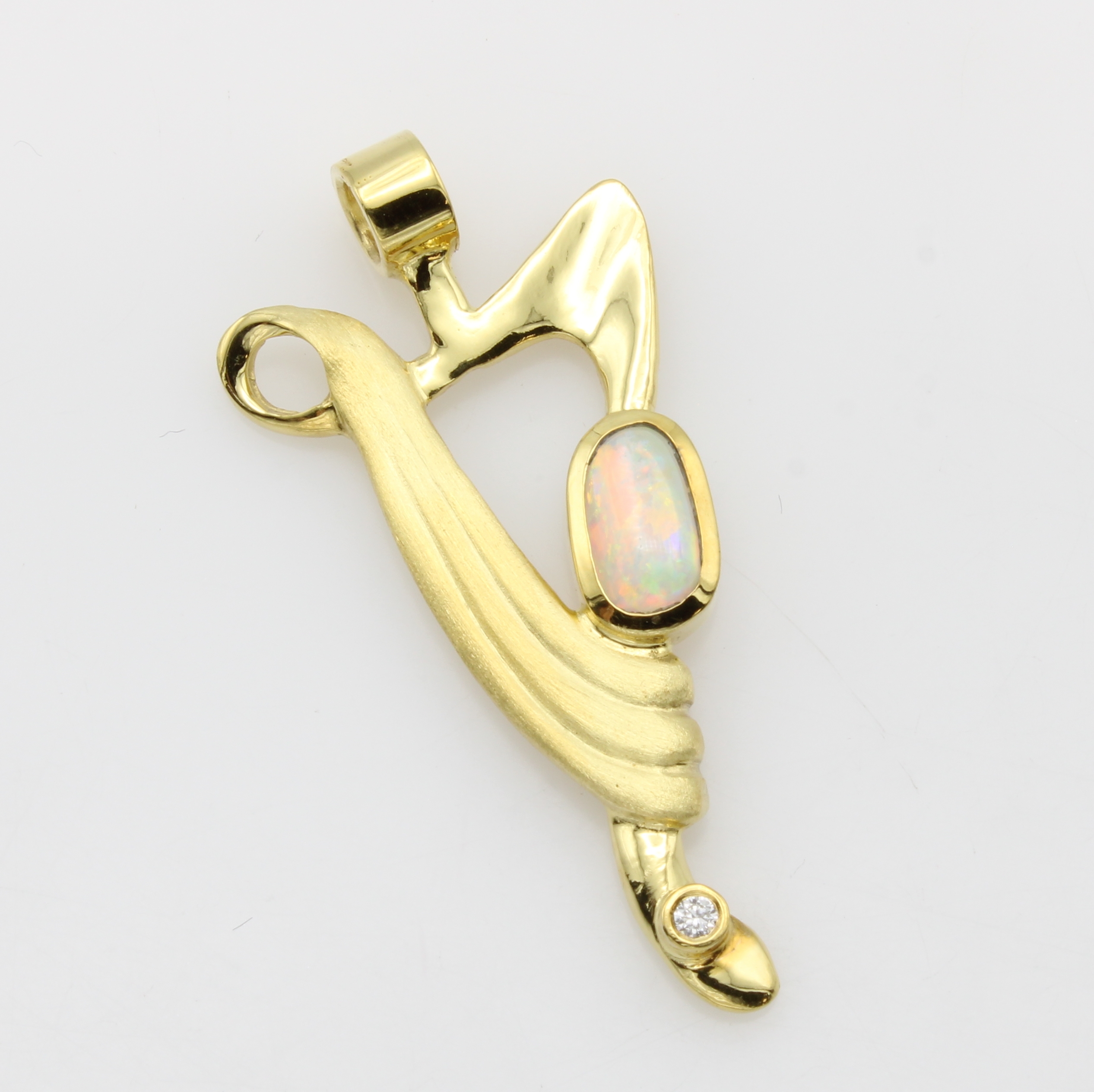 Image 27124444 - Anhänger mit Opal und Brillant, GG 585/000, z.T. matt., Opal ca. 1 ct, Brill. ca. 0.05 ...