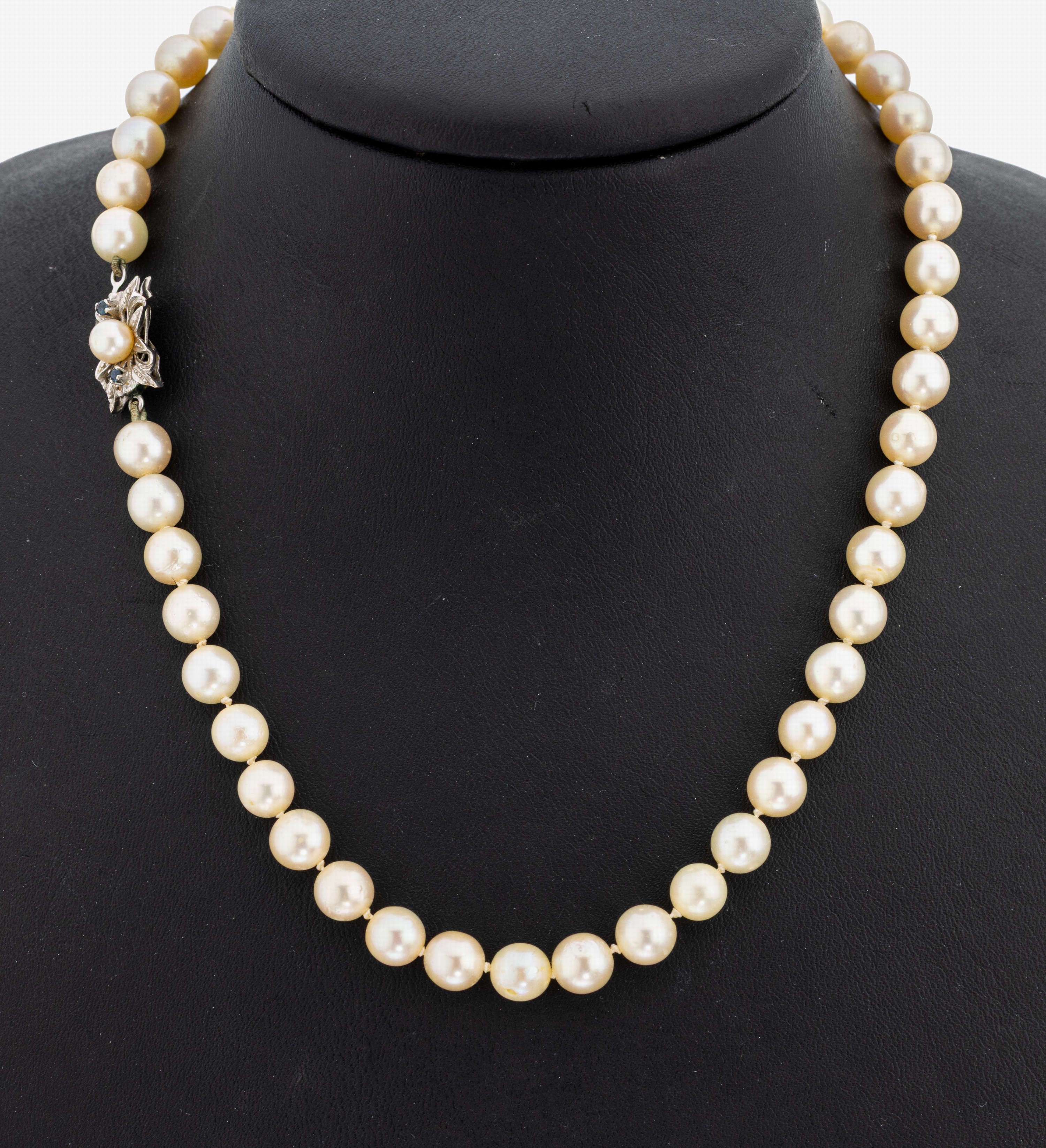 Image 27124446 - Perl-Collier mit 18 kt Gold Saphir-Schließe, WG 750/000, Akoyazuchtperlen, D. ca. 6.9- ...