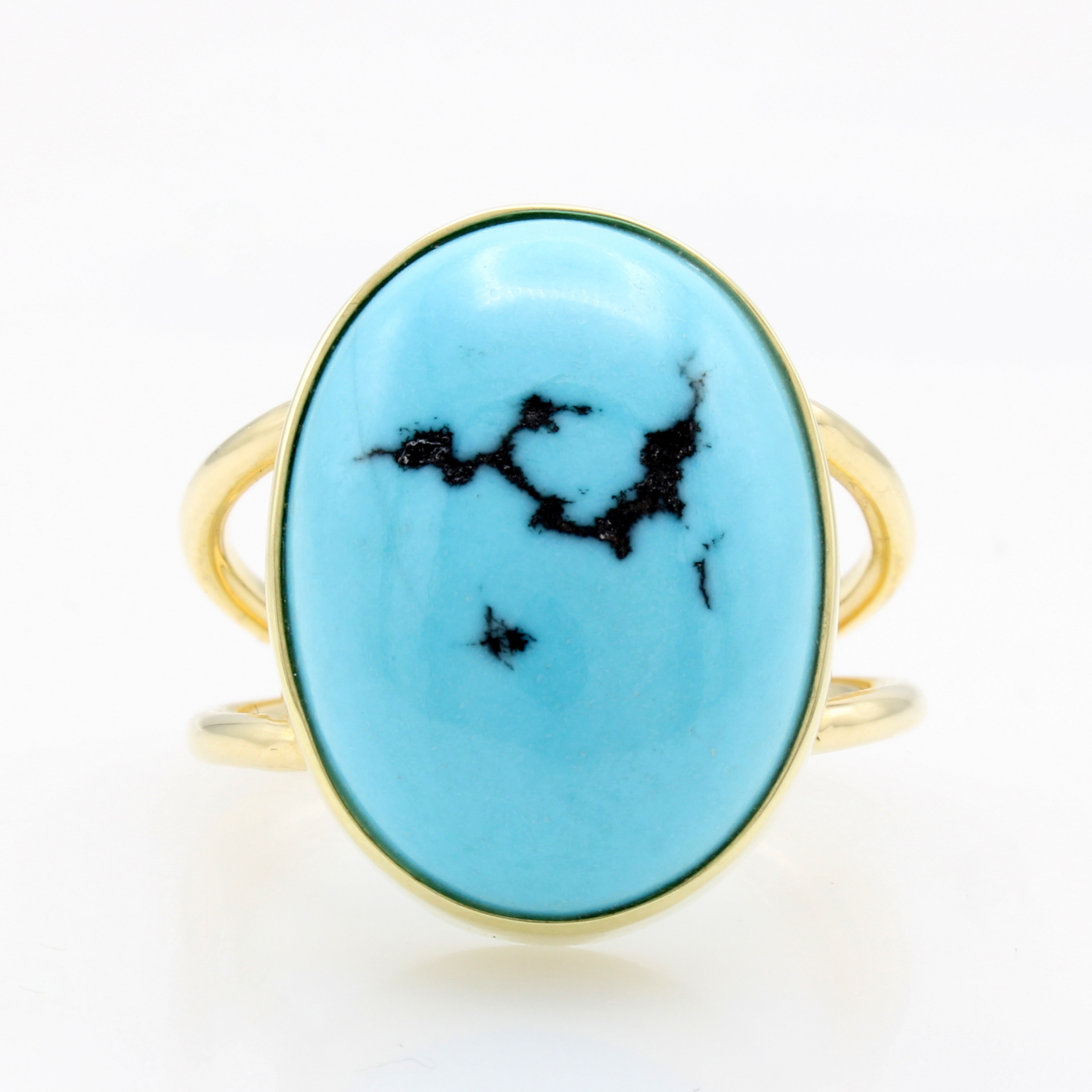 Image 27124456 - Ring mit Türkis, GG 585/000, ovaler Türkis m. Matrix ca. 15.6 ct, 2-rhg. Schiene, RW ...