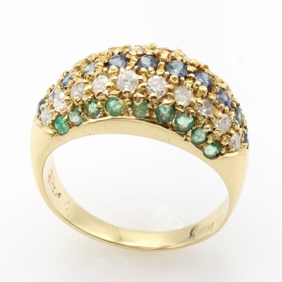 27124408a - Ring mit Farbsteinen und Diamanten, GG 750/ 000, Rubine, Saphire u. Smaragde in je 1 ...