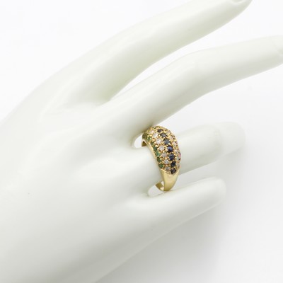 27124408b - Ring mit Farbsteinen und Diamanten, GG 750/ 000, Rubine, Saphire u. Smaragde in je 1 ...