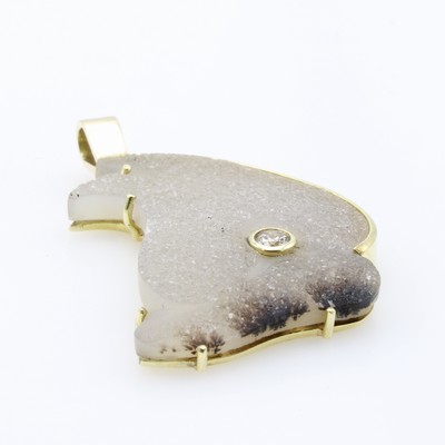 27124419a - Anhänger mit Achat-Kristall und Brillant, GG 585/000, Brill. ca. 0.15 ct Braun/si ...