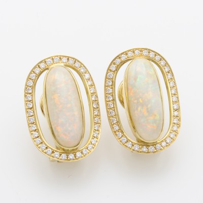 Image Paar Ohrstecker mit Opalen und Brillanten, GG 750/000, 2 Opale zus. ca. 6.6 ct umgeben ...