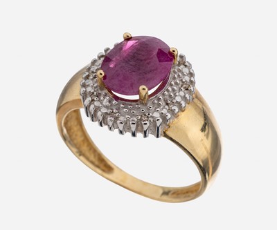 Image 14 kt Gold Rubin-Diamant-Ring, GG 585/000, Ringkopf rhod., ovalfacett. Rubin ca. 2.0 ...