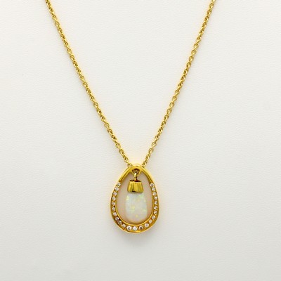Image Anhänger mit Opal und Brillanten an Kette, GG 585/000, Opalpampel (bewegl.) ca. 3.5 ct, ...