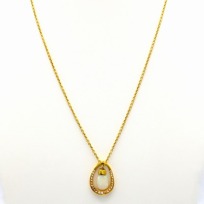 27124454a - Anhänger mit Opal und Brillanten an Kette, GG 585/000, Opalpampel (bewegl.) ca. 3.5 ct, ...