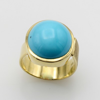 27124455a - Ring mit Türkis, GG 585/000, Schiene z.T. matt. u. asymmetrisch anges., bouttonf. ...