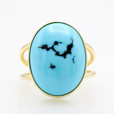 Image Ring mit Türkis, GG 585/000, ovaler Türkis m. Matrix ca. 15.6 ct, 2-rhg. Schiene, RW ...