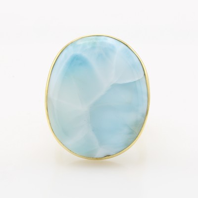Image Ring mit Larimar, GG 585/000, ovaler Larimar in glatter Fassung ca. 30 ct, 2-rhg. ...