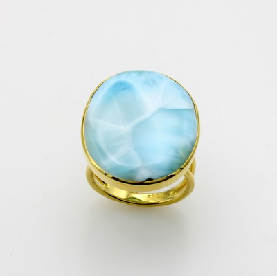 27124457a - Ring mit Larimar, GG 585/000, ovaler Larimar in glatter Fassung ca. 30 ct, 2-rhg. ...