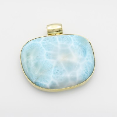 Image Anhänger mit Larimar, GG 585/000, Larimar in glatter Fassung ca. 100 ct, Gesamtgew. ca. ...