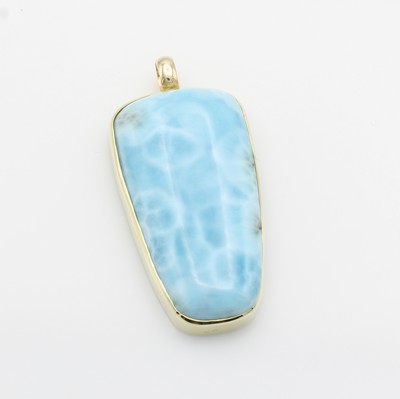Image Anhänger mit Larimar, GG 585/000, trapezf. Larimar ca. 97.3 ct, glatte Fassung ...
