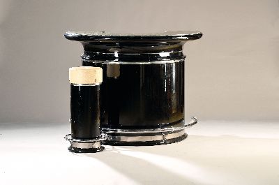 Image Bar mit zwei Hockern, 1960/70er Jahre, halbrunde Form mit Marmorplatte, Holz schwarz ...