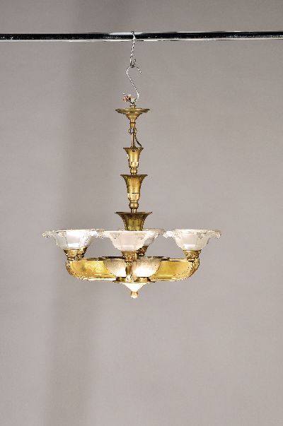 Image Deckenlampe, Frankreich, 1930er Jahre, Art-Deko, Messingfassung, schwere Qualität, ...
