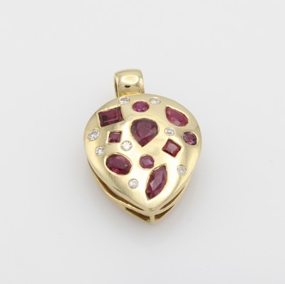 Image Anhänger mit Rubinen und Diamanten, GG 585/ 000, Rubine in versch. Schliffarten zus. ...
