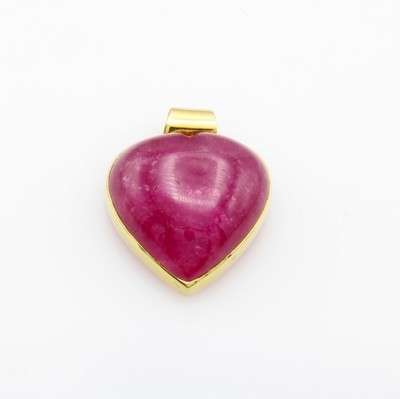 Image Anhänger mit Rubin, GG 585/000, herzförm. Rubincabochon ca. 21.77 ct Schätzpreis: ...