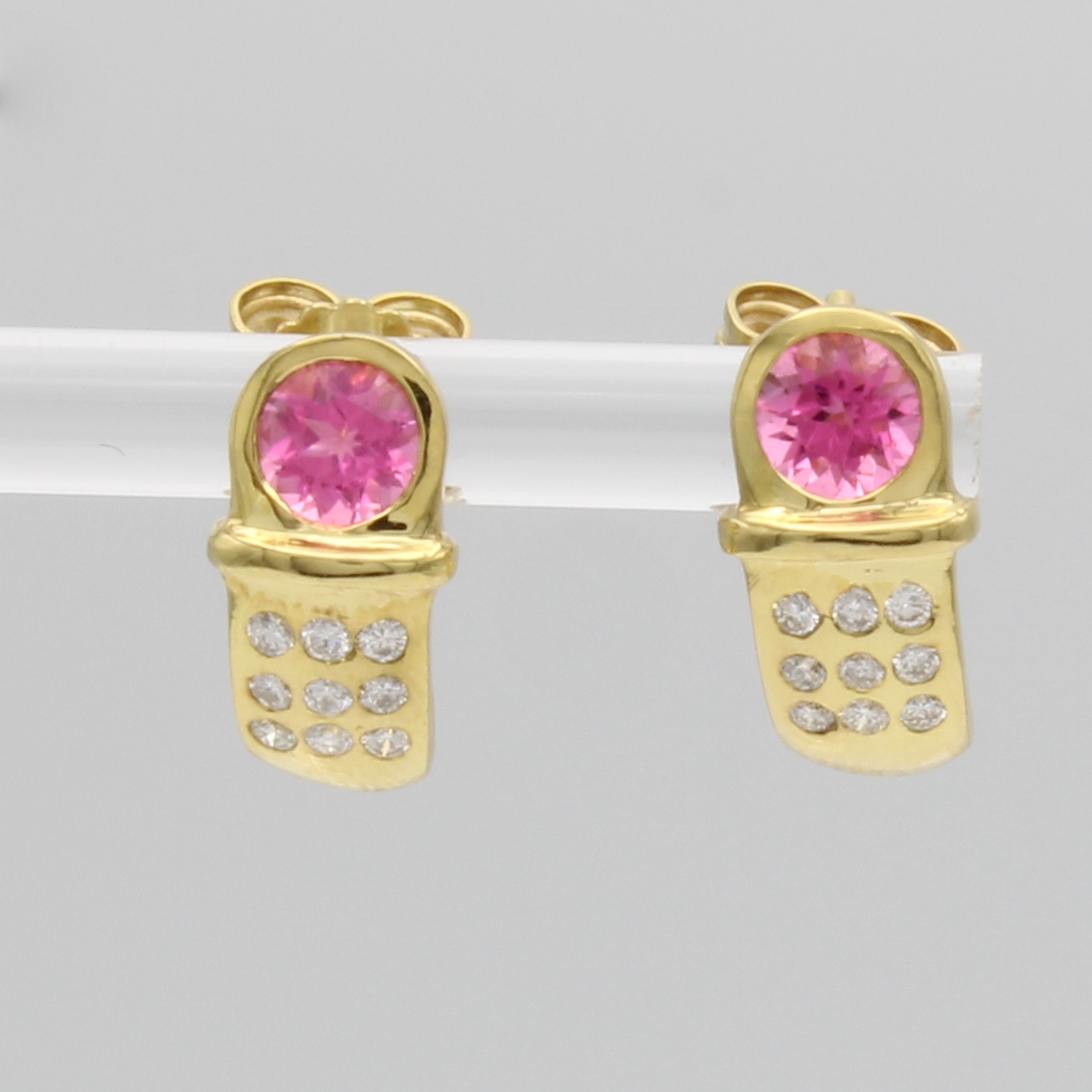 Image 27124514 - Paar Steckcreolen mit Turmalinen und Brillanten, GG 585/000, 2 rosa Turmaline zus. ca. ...