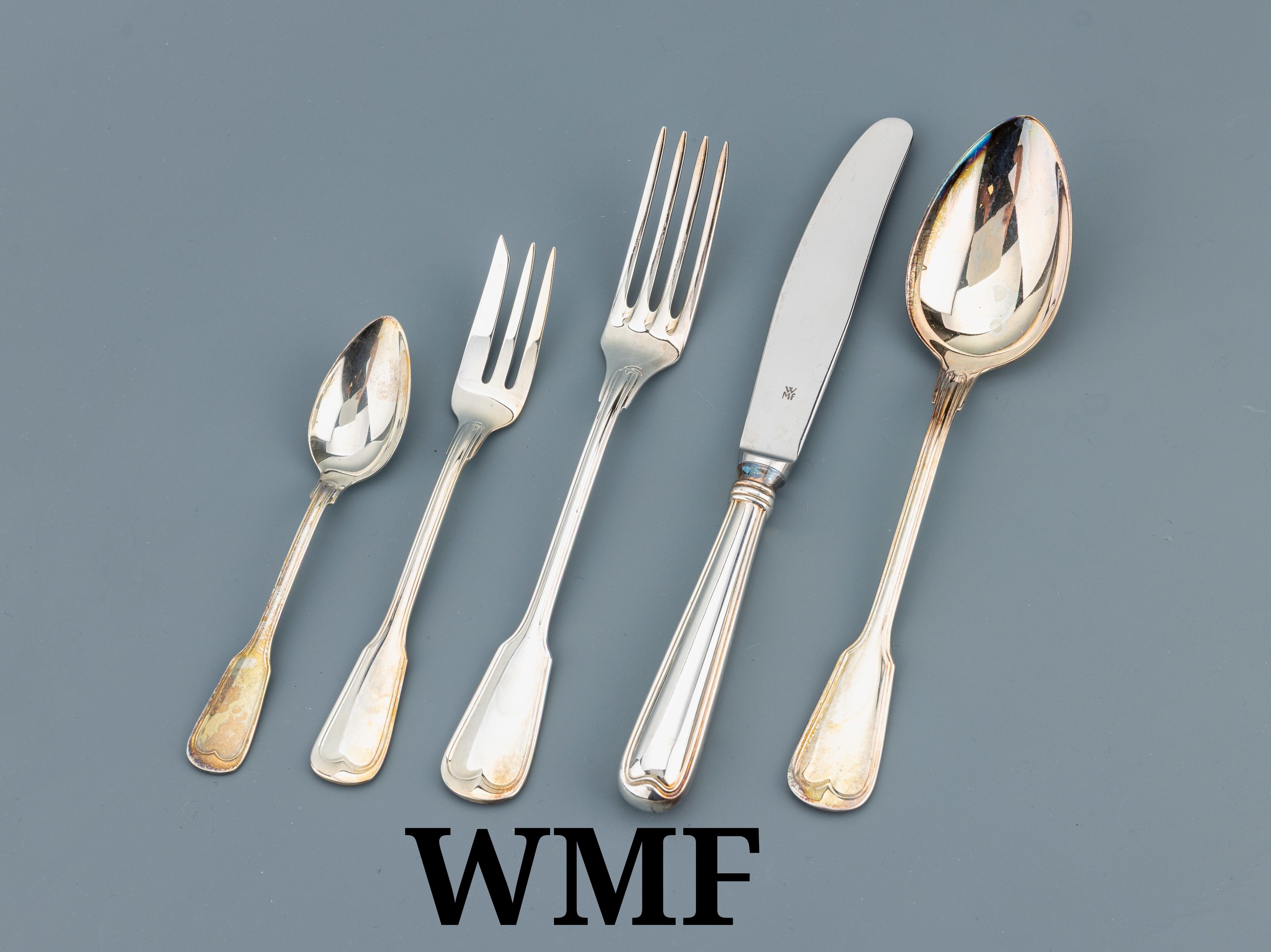 Image 27124568 - WMF Besteck für 12 Personen, 800er Silber, Augsburger Faden, best. aus: 12 ...