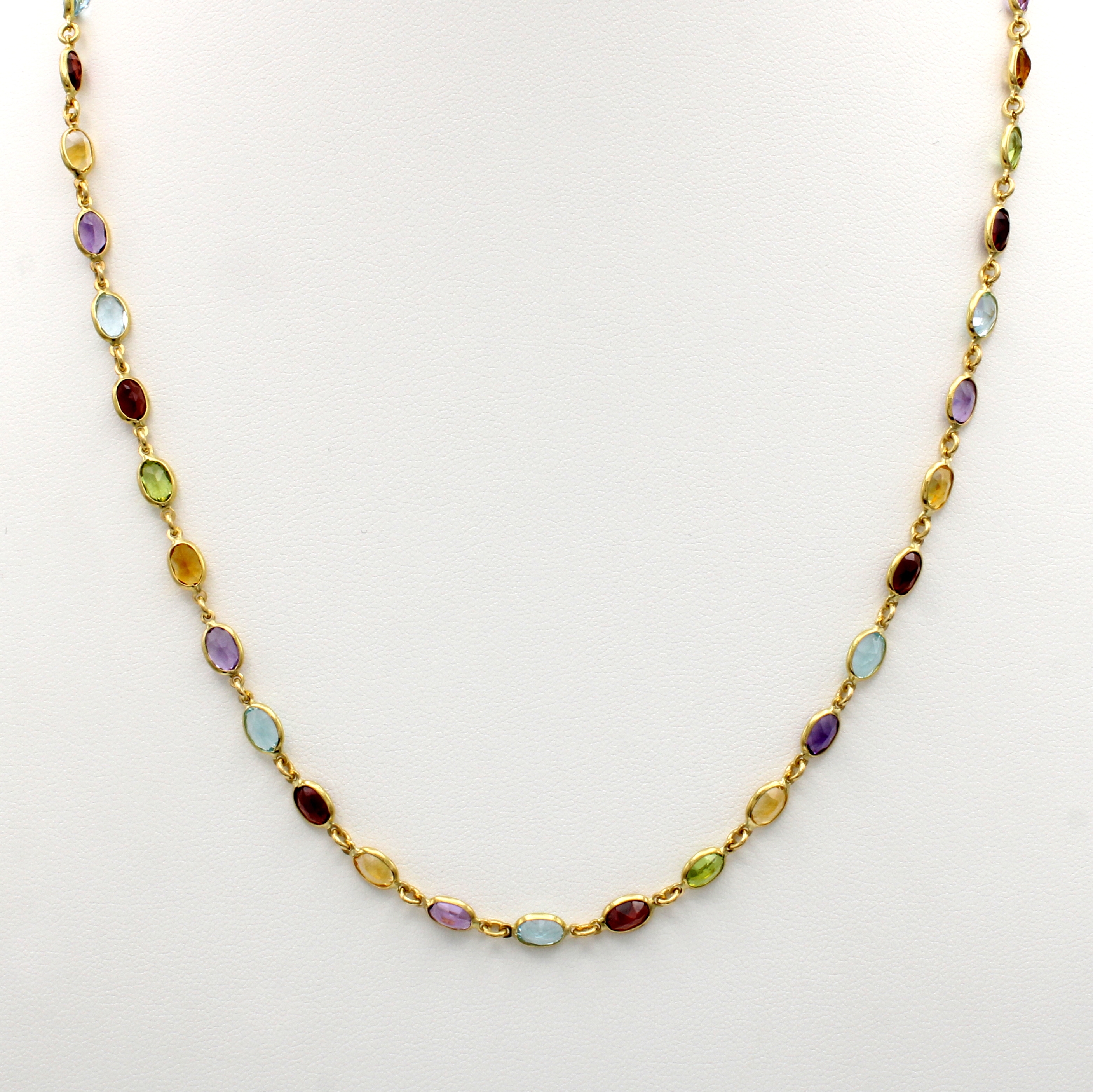 Image 27124575 - Collier mit Farbsteinen, GG 750/000, diverseFarbsteine, Karabinerschl., L. ca. 50 cm
