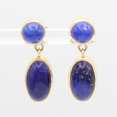 Image Paar Ohrstecker mit Lapislazuli, GG 585/000, 2 runde u. 2 ovale Lapislazuli zus. ca. 11 ...