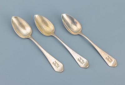 27124565a - Set 7 Kaffeelöffel, deutsch um 1900, 800er Silber, schlichter Stiel mit spatenf. ...