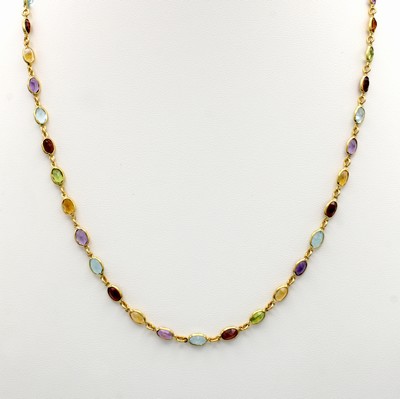 Image Collier mit Farbsteinen, GG 750/000, diverseFarbsteine, Karabinerschl., L. ca. 50 cm