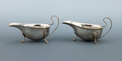 27124576a - Set 2 Saucieren, England, Birmingham, 1932, 925er Silber, schlichte Grundform, l. ...