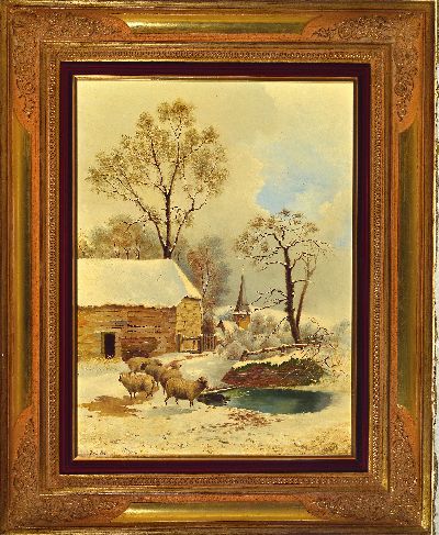 27124595k - Rich. Adamson, dat. 1867, Winterlandschaft mit Schafen, Öl/Holz, signiert und dat., ca. ...