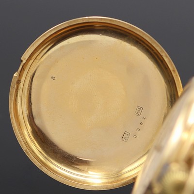 27124693c - Savonette in GG 750/000 mit 1/4 Stundenrepetition, Schweiz um 1900, guill. 3-Deckel ...