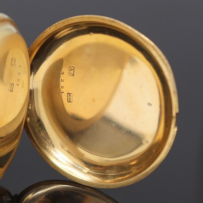 27124693e - Savonette in GG 750/000 mit 1/4 Stundenrepetition, Schweiz um 1900, guill. 3-Deckel ...