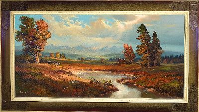 27124694k - Wolfgang Heinz, 1930 Schopfheim-2014 Lörrach, Herbstliche Landschaft mit den Alpen im ...