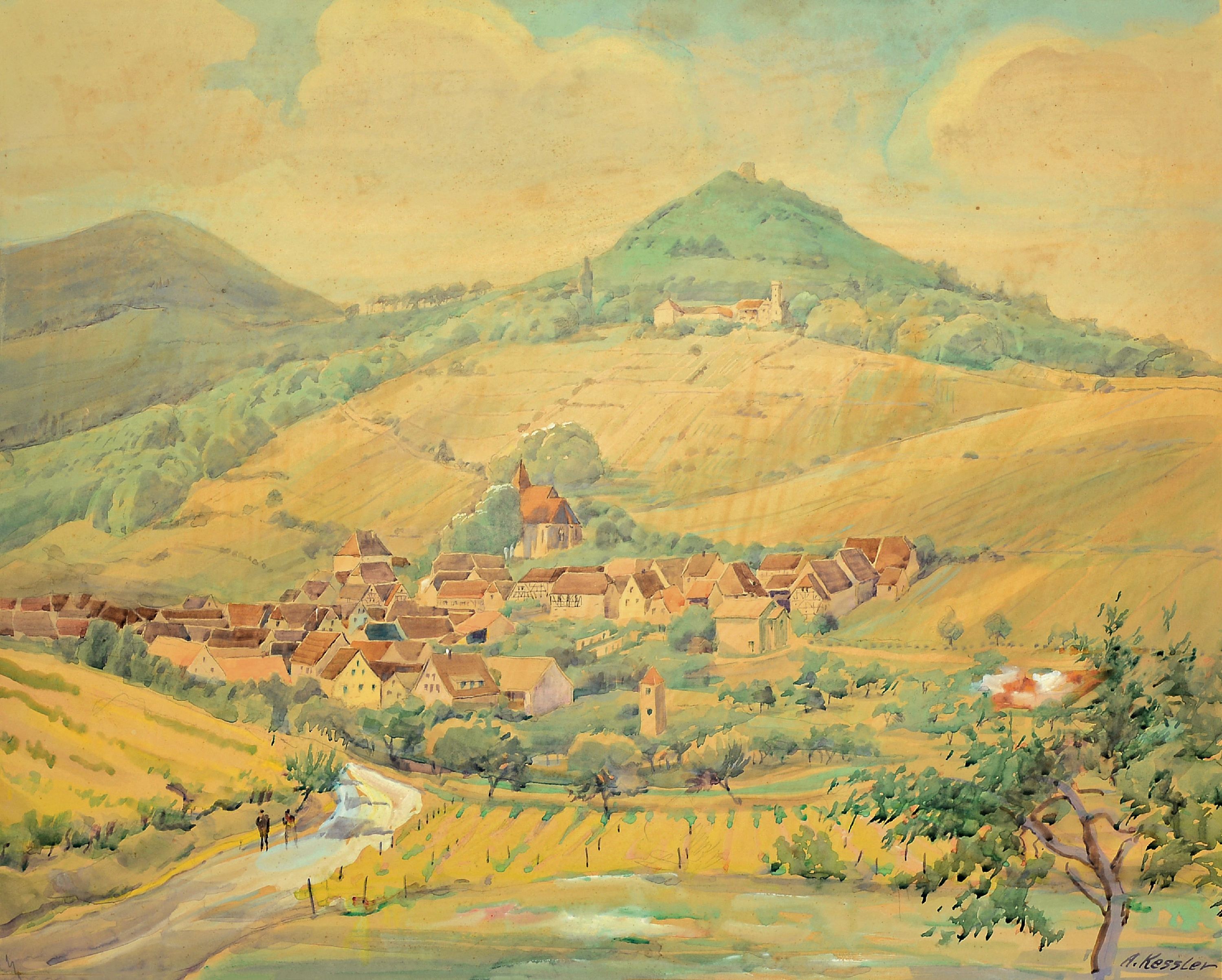 Image 27124711 - Adolf Kessler, 1890 Godramstein-1974 Landau, Blick auf Leinsweiler in den Slevogthof, ...