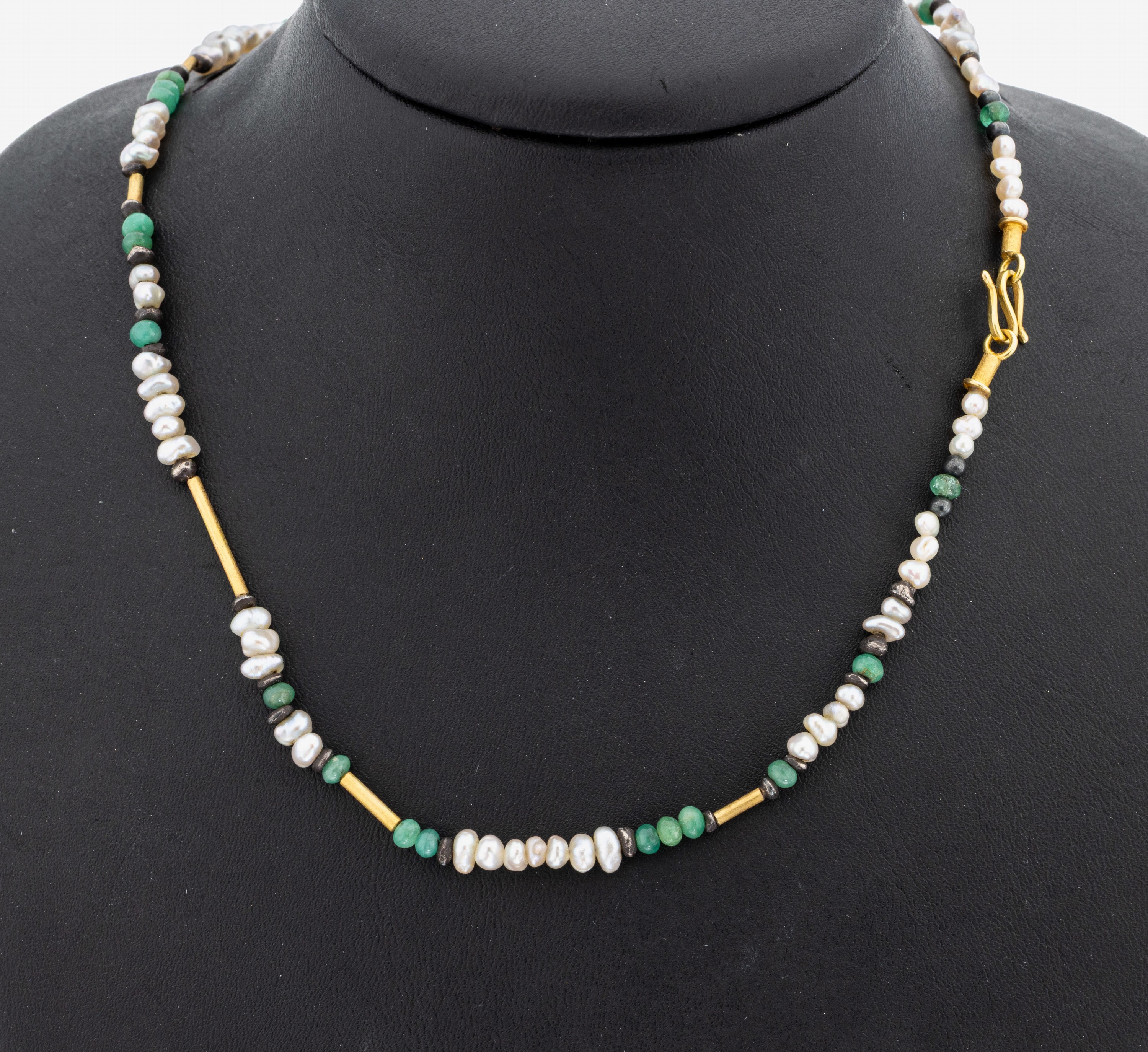 Image 27124719 - 18 kt Gold Perl-Farbstein-Collier, GG 750/000 gepr., barocke Zuchtperlen und kl. ...