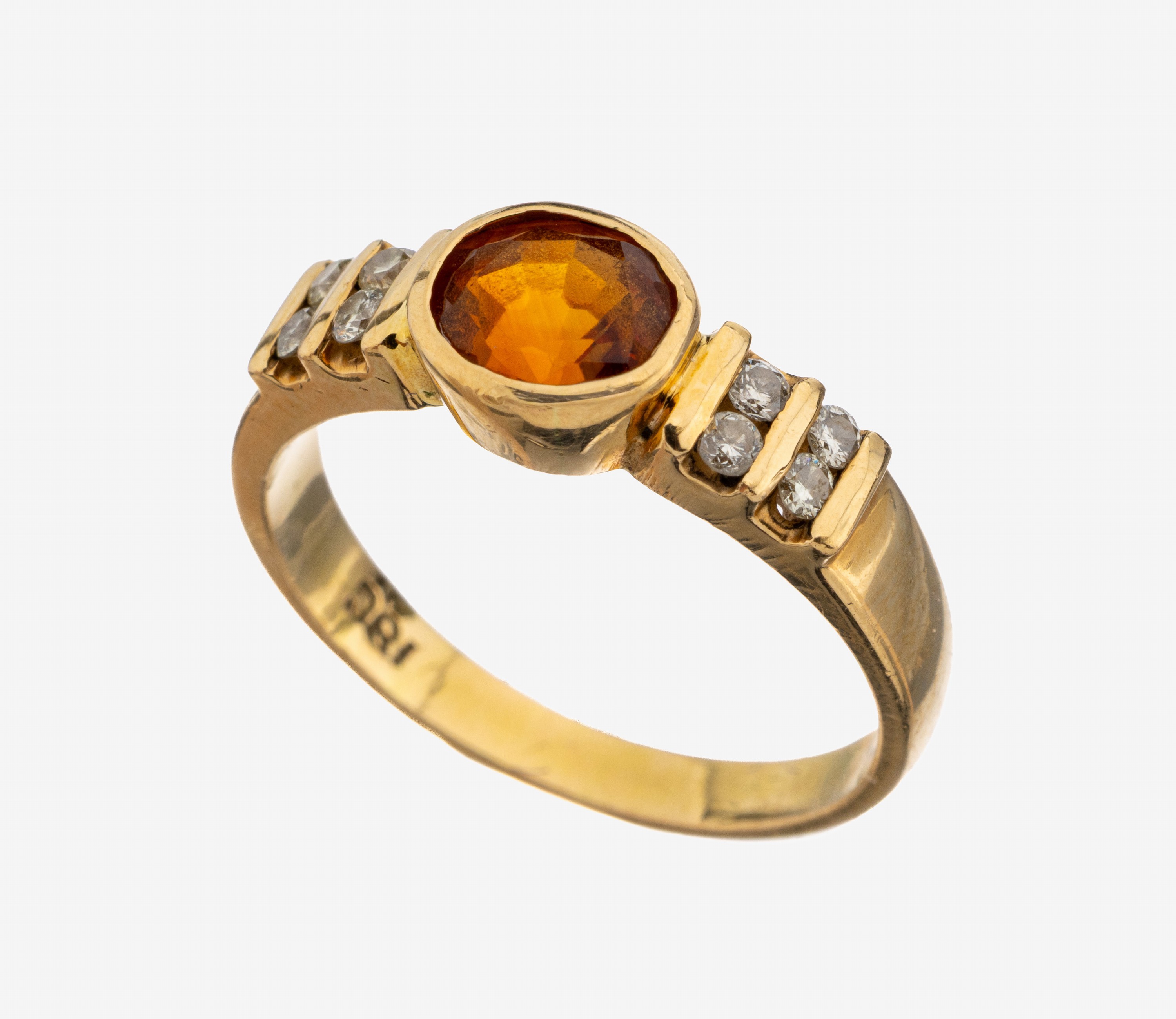 Image 27124735 - 18 kt Gold Citrin-Brillant-Ring, GG 750/000, mittig ovalfacett. Citrin ca. 1.0 ct, ...