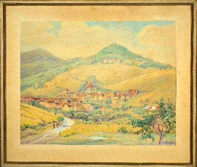 27124711k - Adolf Kessler, 1890 Godramstein-1974 Landau, Blick auf Leinsweiler in den Slevogthof, ...
