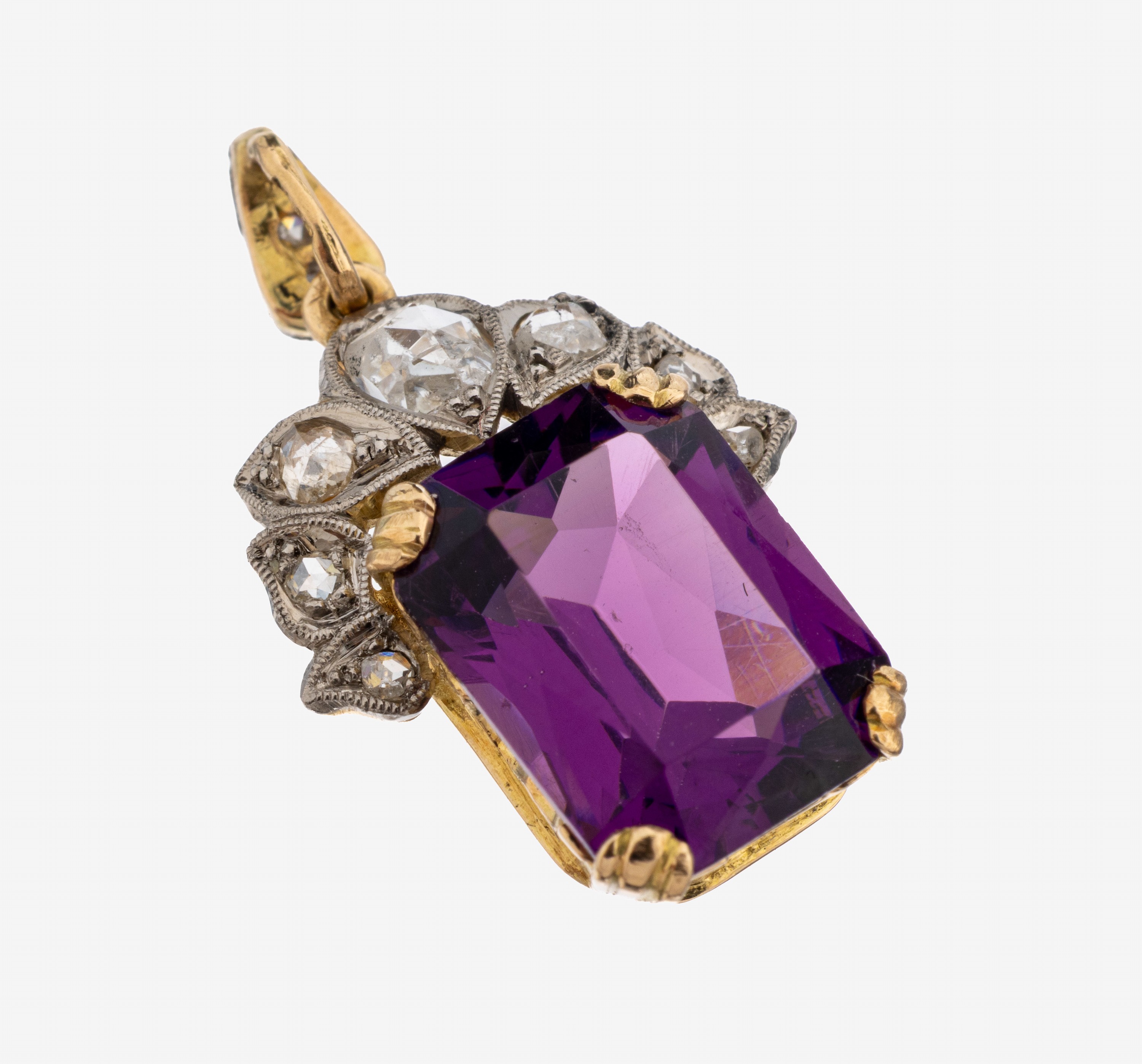 Image 27124981 - 14 kt Gold Amethyst-Diamant-Anhänger, GG 585/000, Amethyst im Emerald Cut ca. 3.0 ct, ...