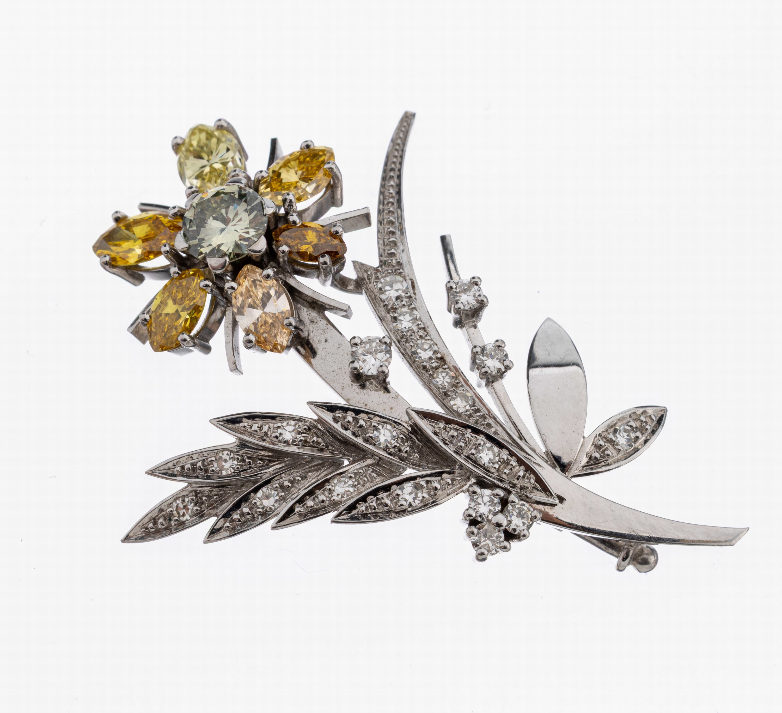 Image 27124984 - 18 kt Gold Diamant-Brosche, WG 750/000, in Form einer Blume, Brillanten und Diamanten ...