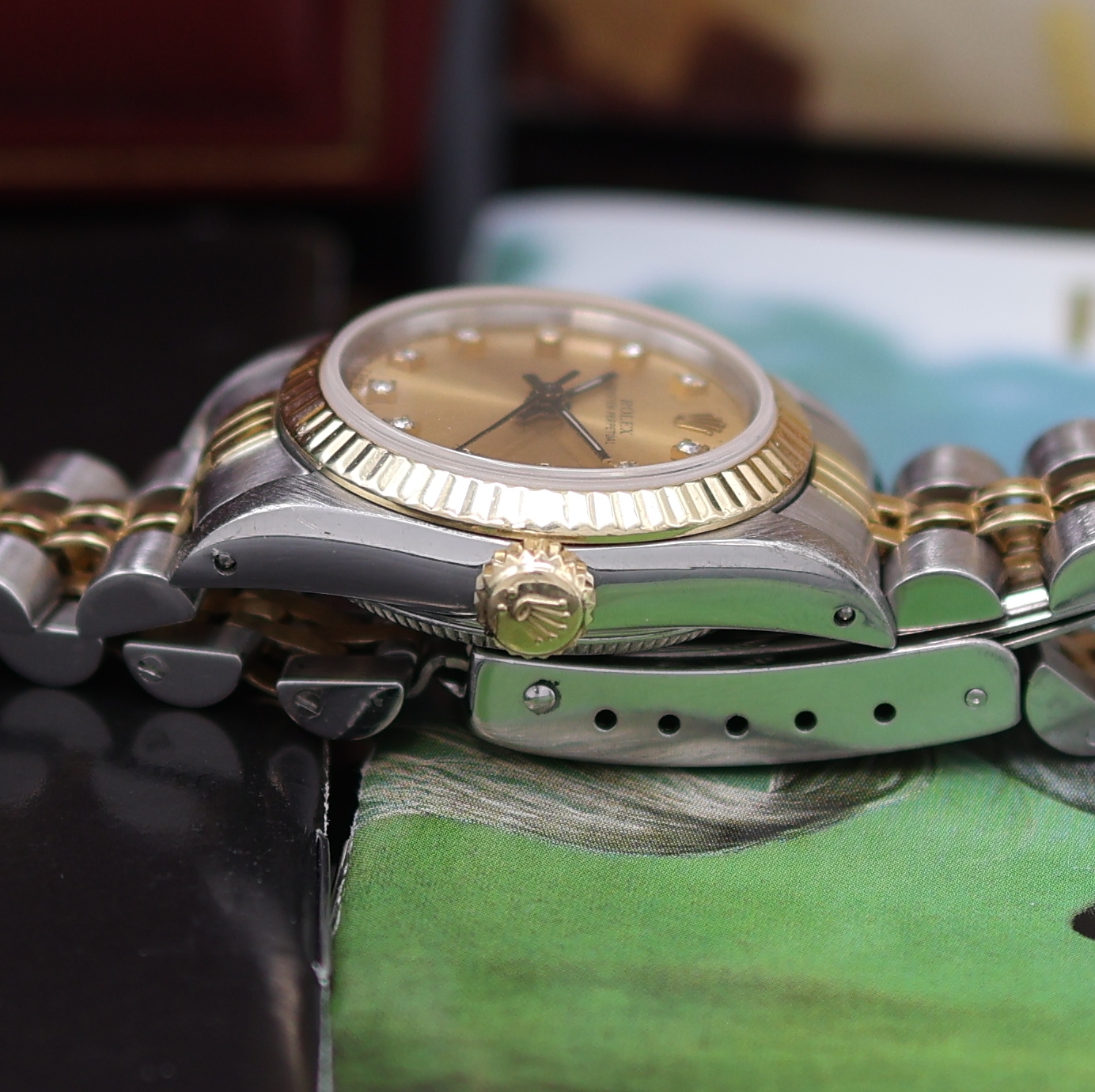 Detail d: ROLEX Oyster Perpetual Damenarmbanduhr Referenz 67193, Schweiz verk. lt. beil. Pap. 07/1991, Automatik, L-Serie, Edelstahl/Gold komb. inkl. orig. ...