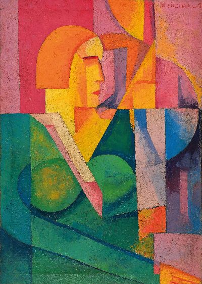 Image Unknown artist of the Russian avant-garde, seated, cubist, oil/canvas, inscribed in ...