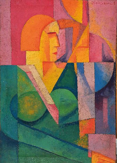 27124967k - Unknown artist of the Russian avant-garde, seated, cubist, oil/canvas, inscribed in ...