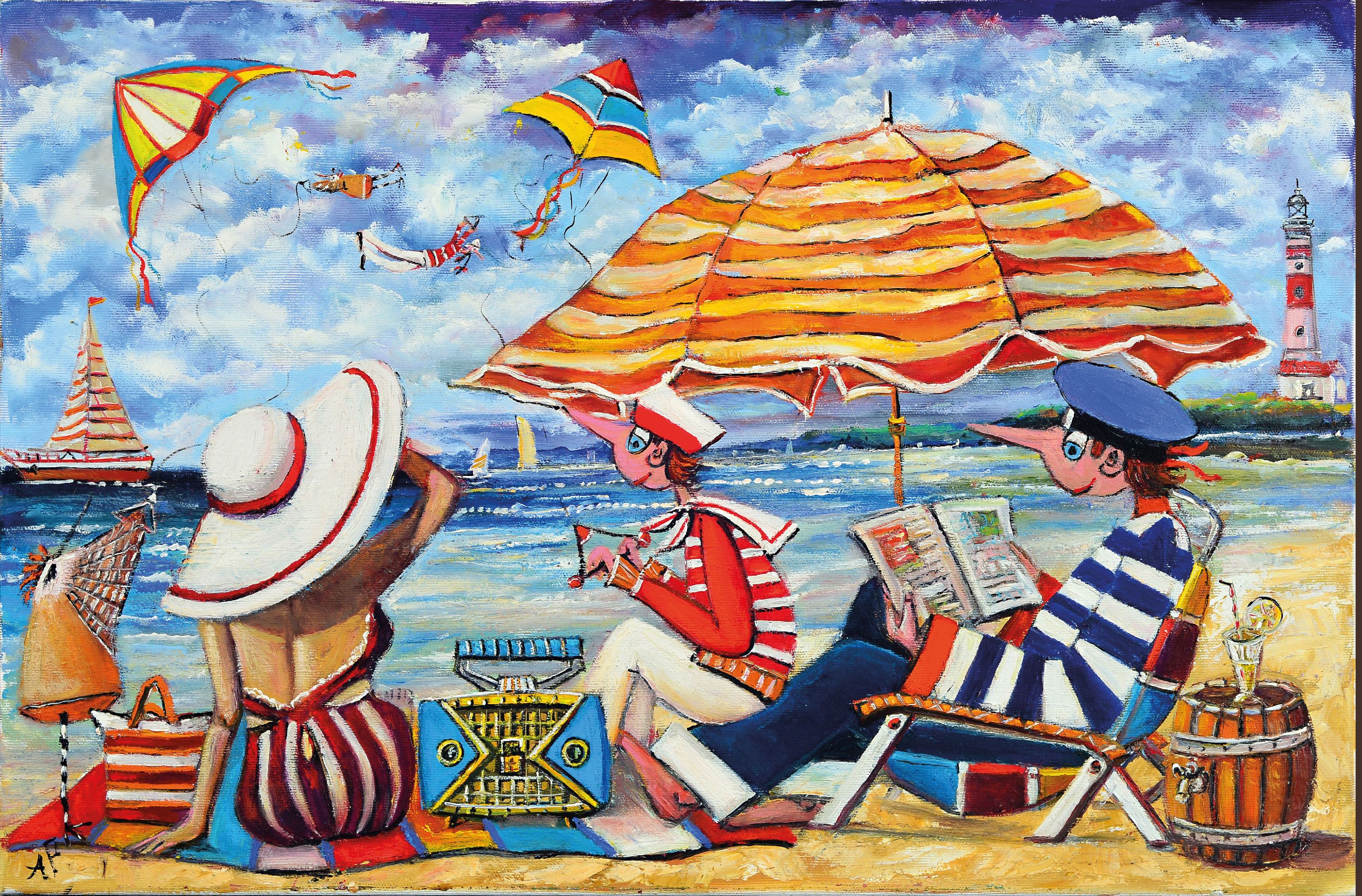 Image 27125236 - Artur Plachta, geb. 1971, Women love the sun and the sea breeze, Öl/Lwd, links unten ...