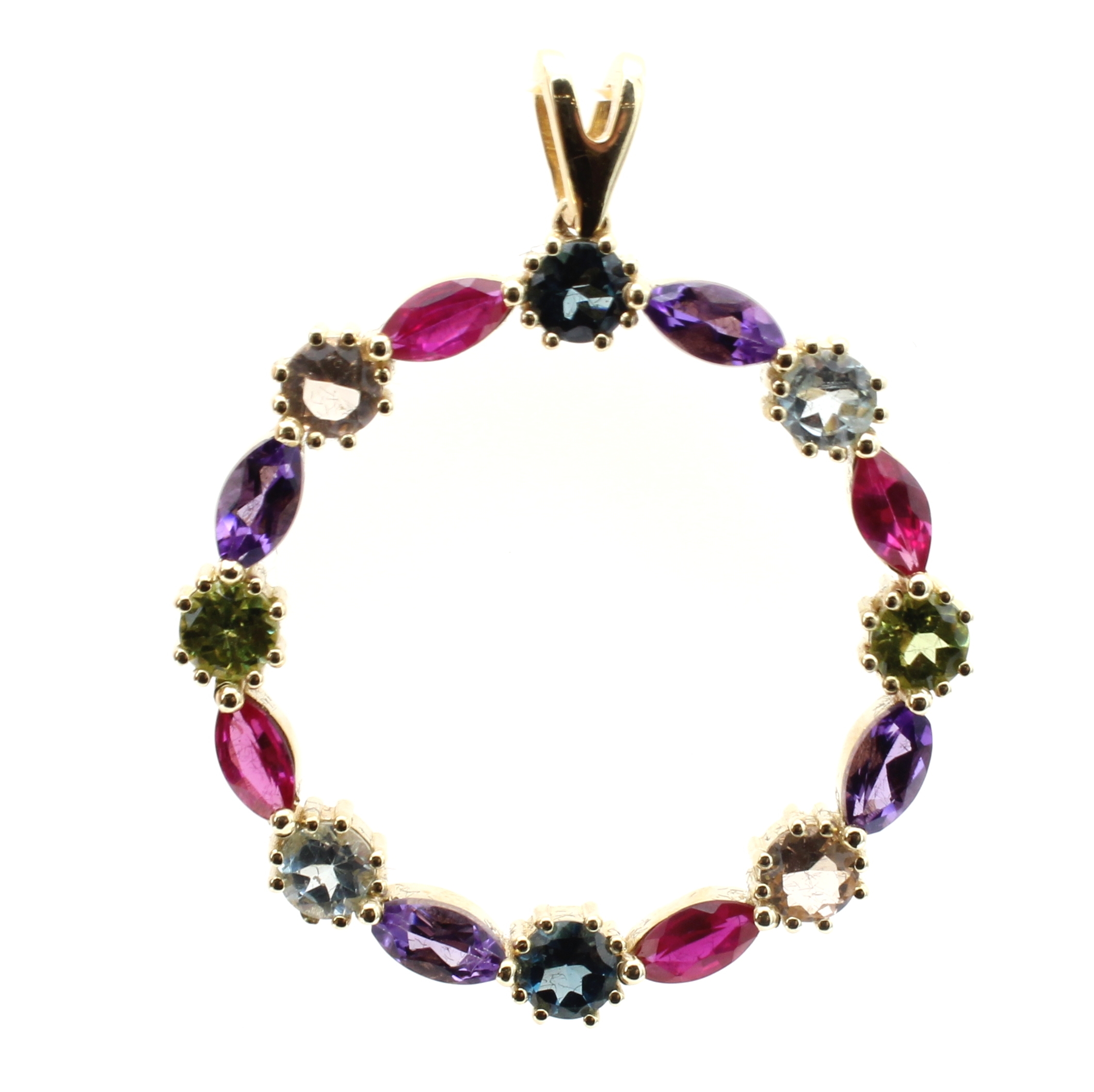Image 27125237 - Anhänger mit Farbsteinen, GG 585/000, Aqua- marine, rosa Turmaline, Peridots, ...