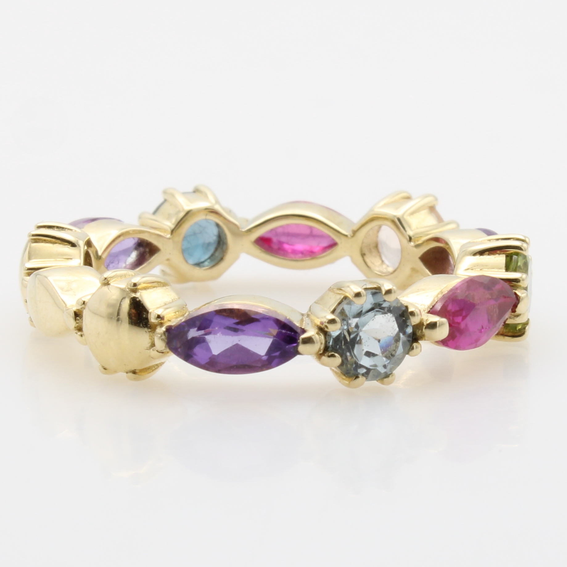 Image 27125238 - Ring mit Farbsteinen, GG 585/000, Aqua- marine, rosa Turmaline, Peridots, Rosenquarze u. ...