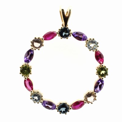 Image Anhänger mit Farbsteinen, GG 585/000, Aqua- marine, rosa Turmaline, Peridots, ...