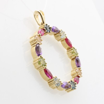 27125237a - Anhänger mit Farbsteinen, GG 585/000, Aqua- marine, rosa Turmaline, Peridots, ...